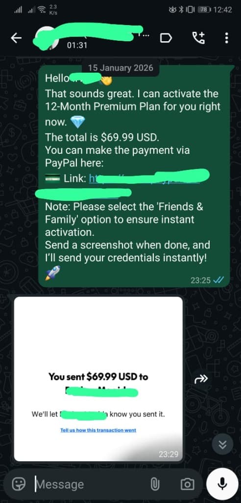 Chat on WhatsApp and process PayPal payment